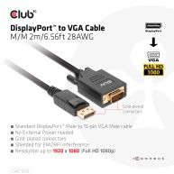 DisplayPort to VGA Cable M/M 2m/6.56ft 28AWG