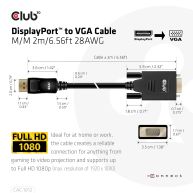 DisplayPort to VGA Cable M/M 2m/6.56ft 28AWG