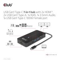 USB Gen1 Type-C 7-in-1 hub with 2x HDMI, 2x USB Gen1 Type-A, 1x RJ45, 1x 3.5mm Audio, 1x USB Gen1 Type-C 100W Female port
