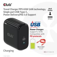 Cargador de viaje PPS con tecnología GAN de 65 W, puerto único USB tipo C, soporte Power Delivery (PD) 3.0