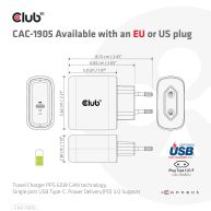 Travel Charger PPS 65W GAN technology, Single port USB Type-C, Power Delivery(PD) 3.0 Support