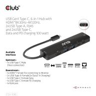 USB Gen1 Type-C, 6-in-1 Hub with HDMI 8K30Hz-4K120Hz, 2xUSB Type-A, RJ45 and 2xUSB Type-C, Data and PD charging 100 watt