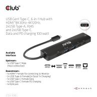 USB Tipo-C 3.2 Gen1, concentrador 6 en 1 con HDMI 8K30Hz-4K120Hz, 2xUSB Tipo-A, RJ45 y 2xUSB Tipo-C, carga de datos y PD de 100 vatios