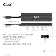 USB Tipo-C 3.2 Gen1, concentrador 6 en 1 con HDMI 8K30Hz-4K120Hz, 2xUSB Tipo-A, RJ45 y 2xUSB Tipo-C, carga de datos y PD de 100 vatios