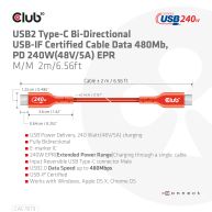 USB2 Type-C Bi-Directional USB-IF Certified Cable, Data 480Mb, PD 240W(48V/5A) EPR M/M 2m/6.56ft 