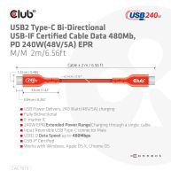 Cable certificado USB2 tipo C bidireccional USB-IF, datos 480 Mb, PD 240 W (48 V/5 A) EPR  M/M 2 m/6,56 pies