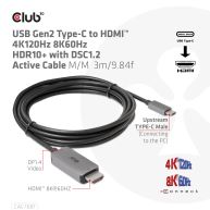 USB Gen2 Type-C to HDMI 4K120Hz 8K60Hz HDR10  with DSC1.2 Active Cable M/M  3m / 9.84ft