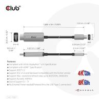 USB Gen2 Type-C to HDMI 4K120Hz 8K60Hz HDR10  with DSC1.2 Active Cable M/M  3m / 9.84ft