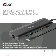 Docking station USB Gen1 Tipo-C 8 en 1 MST Pantalla Dual 4K60Hz Travel Dock