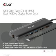 USB Gen1 Type-C 8-in-1 MST Dual 4K60Hz Display Travel Dock