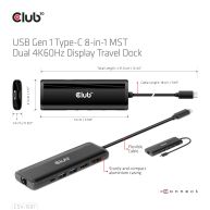 Docking station USB Gen1 Tipo-C 8 en 1 MST Pantalla Dual 4K60Hz Travel Dock