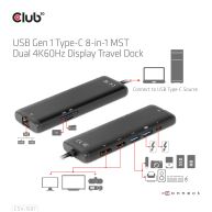 USB Gen1 Type-C 8-in-1 MST Dual 4K60Hz Display Travel Dock