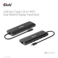 USB Gen1 Type-C 8-in-1 MST Dual 4K60Hz Display Travel Dock