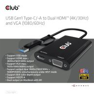 USB Gen1 Tipo-C/-A a Dual HDMI (4K/30Hz) y VGA (1080/60Hz)