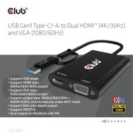USB Gen1 Type-C/-A to Dual HDMI (4K/30Hz) / VGA (1080/60Hz)
