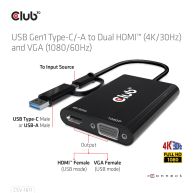 USB Gen1 Type-C/-A to Dual HDMI (4K/30Hz) / VGA (1080/60Hz)