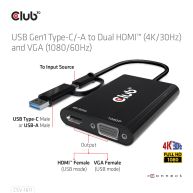 USB Gen1 Tipo-C/-A a Dual HDMI (4K/30Hz) y VGA (1080/60Hz)