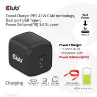 Travel Charger PPS 45W GAN technology, Dual port USB Type-C, Power Delivery(PD) 3.0 Support