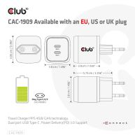 Travel Charger PPS 45W GAN technology, Dual port USB Type-C, Power Delivery(PD) 3.0 Support