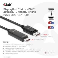 DisplayPort 1.4 to HDMI 4K120Hz or 8K60Hz HDR10 Cable M/M 3m/9.84ft 