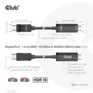 DisplayPort 1.4 auf HDMI 4K120Hz oder 8K60Hz HDR10 Kabel 3m St./St.