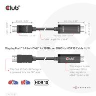 DisplayPort 1.4 to HDMI 4K120Hz or 8K60Hz HDR10 Cable M/M 3m/9.84ft 