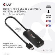 Adaptador activo HDMI + Micro USB a USB tipo C 4K120Hz o 8K30Hz M/H