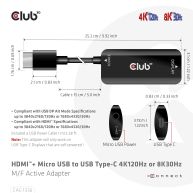 Adaptador activo HDMI + Micro USB a USB tipo C 4K120Hz o 8K30Hz M/H