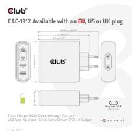 Travel Charger 100W GaN technology, Four port USB Type-A(2x) and -C(2x), Power Delivery(PD) 3.0 Support