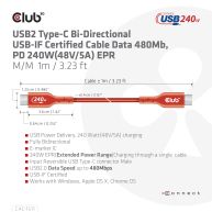 USB2 Type-C Bi-Directional USB-IF Certified Cable Data 480Mb, PD 240W(48V/5A) EPR M/M 1m / 3.23 ft 