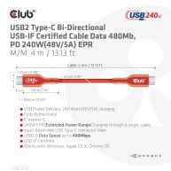 USB2 Typ-C Bi-Direktionales USB-IF zertifiziertes Kabel 480Mb, PD 240W(48V/5A) EPR St./St. 4m 