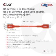 USB2 Type-C Bi-Directional USB-IF Certified Cable Data 480Mb, PD 240W(48V/5A) EPR M/M 4m / 13.13ft 