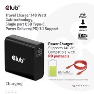 Cargador de viaje de 140 vatios con tecnología GaN, puerto único USB Tipo-C, soporte de Power Delivery(PD) 3.1