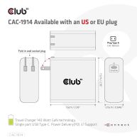 Cargador de viaje de 140 vatios con tecnología GaN, puerto único USB Tipo-C, soporte de Power Delivery(PD) 3.1