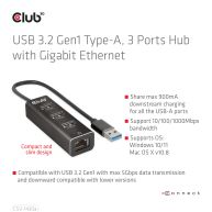 USB 3.2 Gen1 Typ-A, 3 Ports Hub mit Gigabit Ethernet