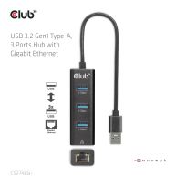 USB 3.2 Gen1 Typ-A, 3 Ports Hub mit Gigabit Ethernet