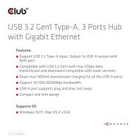 USB 3.2 Gen1 Typ-A, 3 Ports Hub mit Gigabit Ethernet