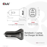 Cargador de coche para portátil de 36 vatios