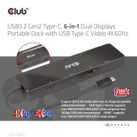 6-in-1 USB3.2 Gen2 Typ-C Dual Displays Portable Dock mit USB Typ-C Video 4K60Hz