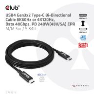 USB4 Gen3x2 Type-C Bi-Directional Cable 8K60Hz or 4K120Hz, Data 40Gbps, PD 240W(48V/5A) EPR M/M  3m / 9.84ft