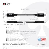 USB4 Gen3x2 Type-C Bi-Direktionale Kabel 8K60Hz oder 4K120Hz, Data 40Gbps, PD 240W(48V/5A) EPR St/St 3m