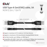Cable USB Tipo-A Gen2(10G), 3A M/M 0.5m / 1.64 ft