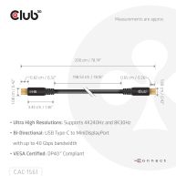 USB Type-C to MiniDisplayPort Bi-Directional VESA DP40 Certified Cable M/M 2m/6.56ft