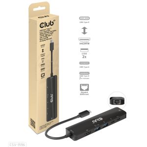 USB Typ-C 3.2 Gen1, 6-in-1 Hub mit HDMI 8K30Hz-4K120Hz, 2xUSB Typ-A, RJ45 und 2xUSB Type-C, Daten und PD-Laden 100 Watt