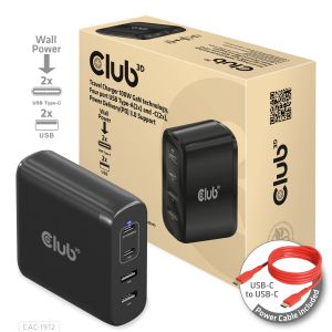 Cargador de viaje Tecnología GaN de 100 W, cuatro puertos USB tipo A (2x) y -C (2x), compatibilidad con Power Delivery (PD) 3.0