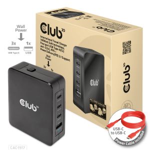 Cargador de viaje de 140 W con tecnología GaN, cuatro puertos USB Tipo-A (1x) y -C (3x), Soporte PPS + Power Delivery (PD) 3.1