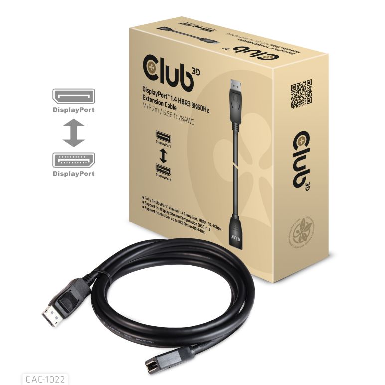 CAC-1022DisplayPort 1.4 HBR3 Extension Cable 8K60Hz M/F 2m/6.56ft