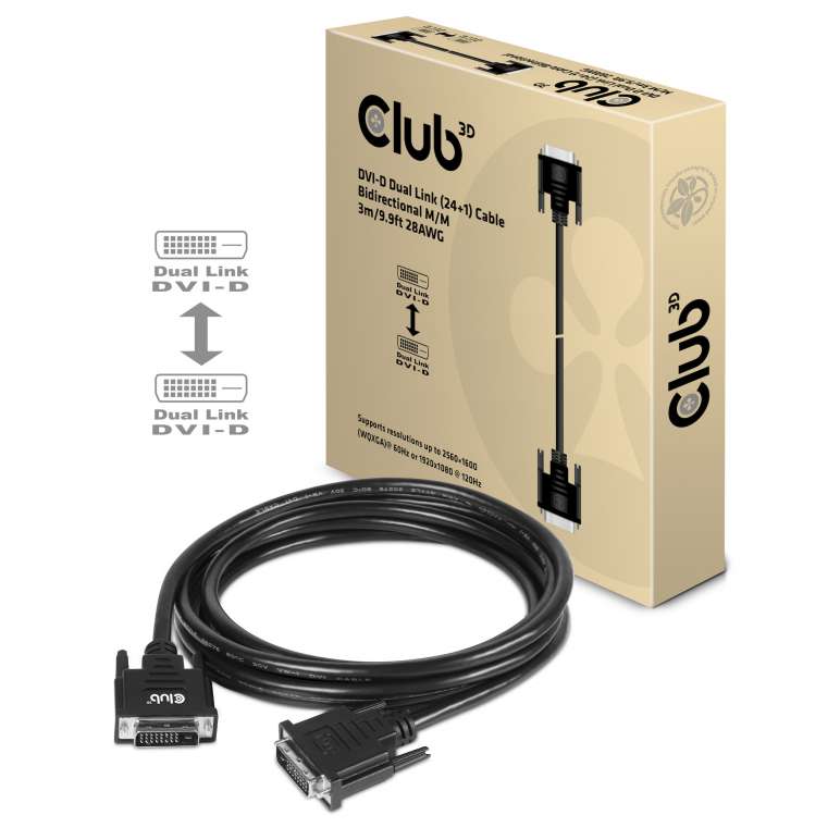 Club 3d Dvi D Dual Link 24 1 M M Cable 3m 9 84ft Bidirectional 28awg