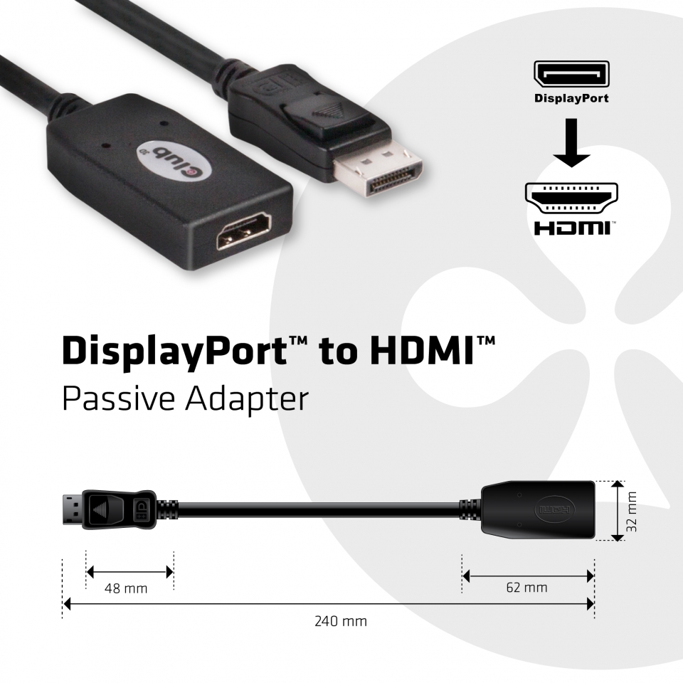 Club 3D DisplayPort to HDMI Passive Adapter