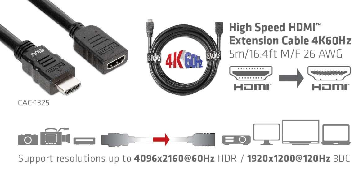 Club3D HDMI 2.0 4K 60Hz UHD Cable 10M/32.8Ft Male (CAC-2313)